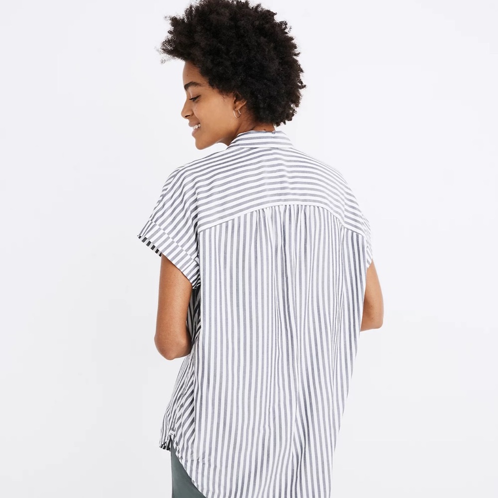 SOLD-Madewell Central Shirt in Navy/cream Ballard Stripe - Picture 2 of 11
